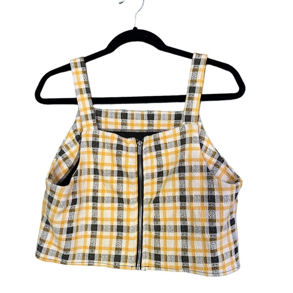 Project 28 NYC Size XL Yellow Checkered Plaid Square Neck Party Crop Top - Picture 4 of 8